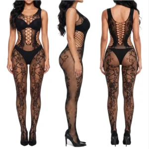 Black Cutout Fishnet Bodysuit