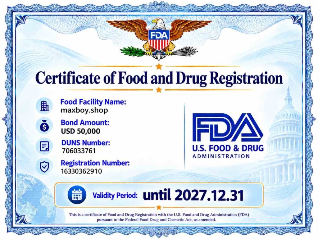 FDA Food and Drug Registration Certificate - maxboy.shop